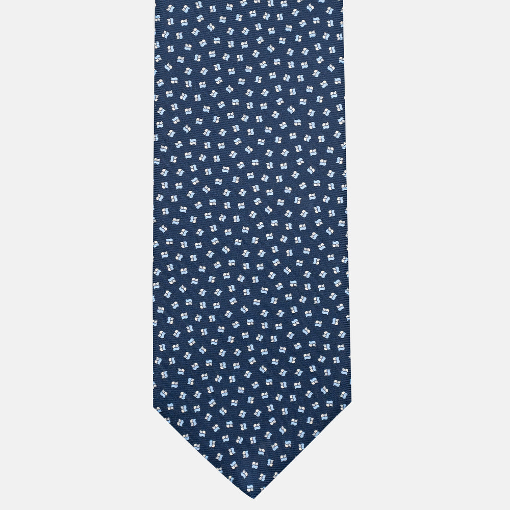 3-Fold Silk Tie, Micro Pattern, Blue and Grey - JA056667-9