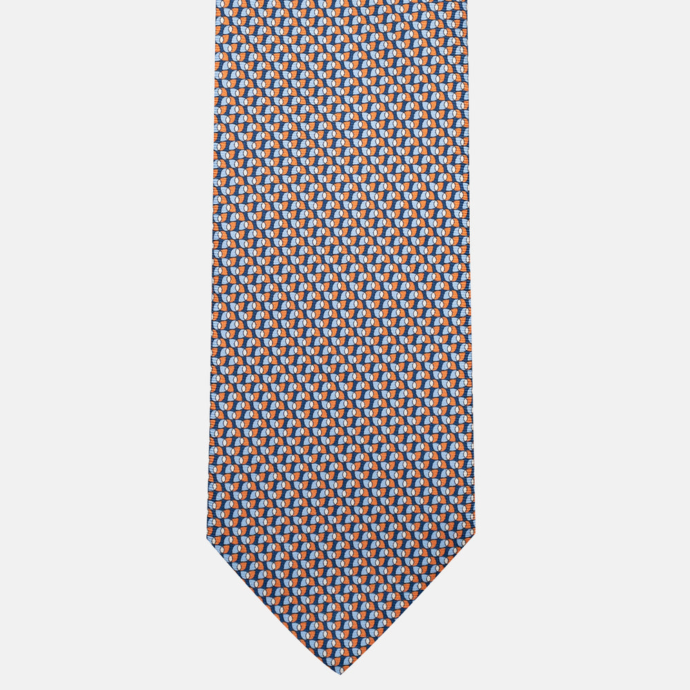 3-Fold Silk Tie, Geometric Pattern, Blue Orange - JA056123-9