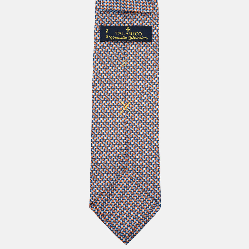 3-Fold Silk Tie, Geometric Pattern, Blue Orange - JA056123-9