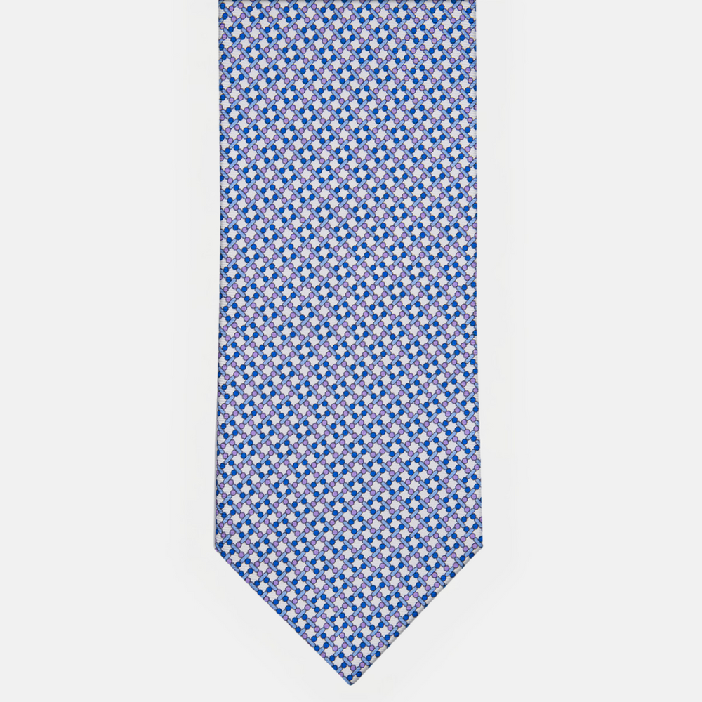 3-fold Silk Tie with Geometric Pattern in White - M49154