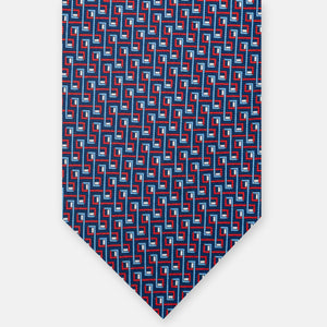 3-Fold Silk Tie, Chain Pattern, Blue Red - JA061861_1 T