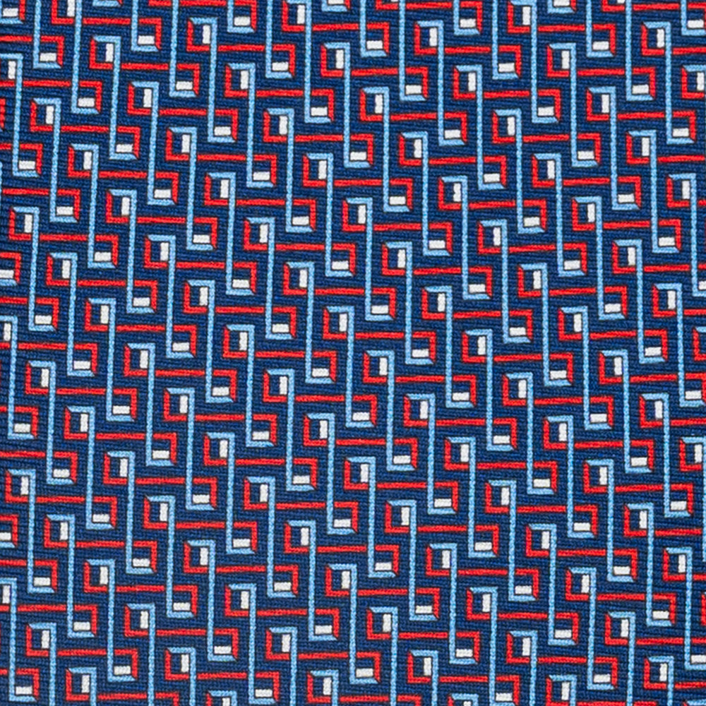 Cravatta 3 pieghe in Seta, Fantasia Concatenata, Blu Rosso - JA061861_1 T