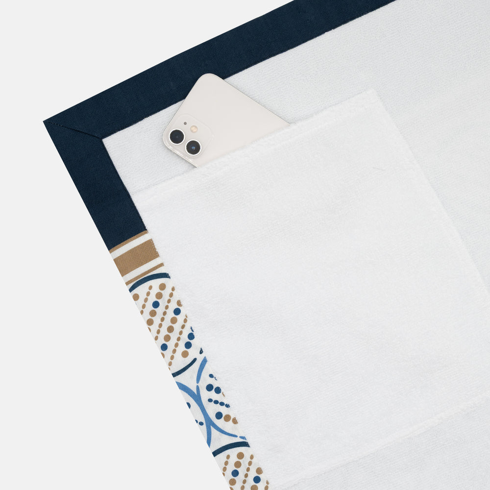 Linen and Terry Beach Towel | Alassio Pattern | Blue