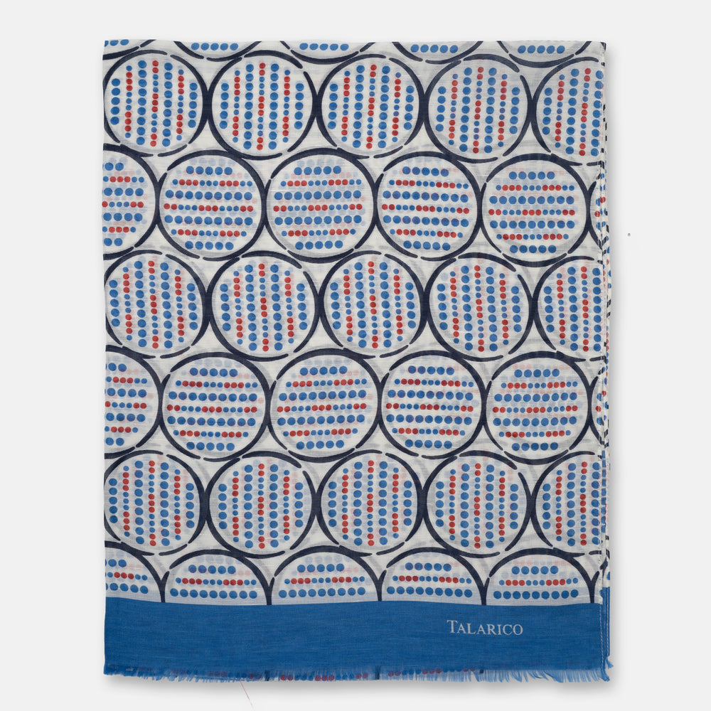 Alessio Linen and Silk Shawl Wrap with Blue and Red Macro-Circles | Made in Italy - Men