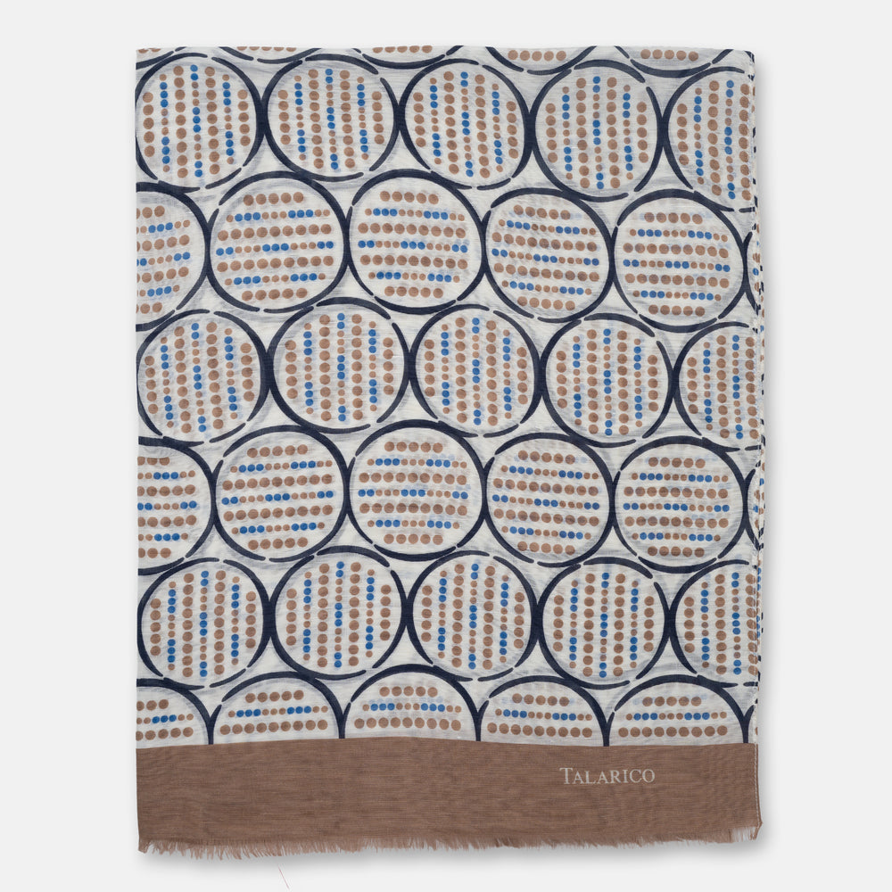 Alassio Shawl Scarf in Linen and Silk with Macro-Circles in Shades of Brown and Blue | Made in Italy - Men's