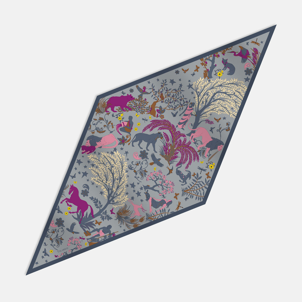 Wild Harmony Twill Silk Diamond Scarf