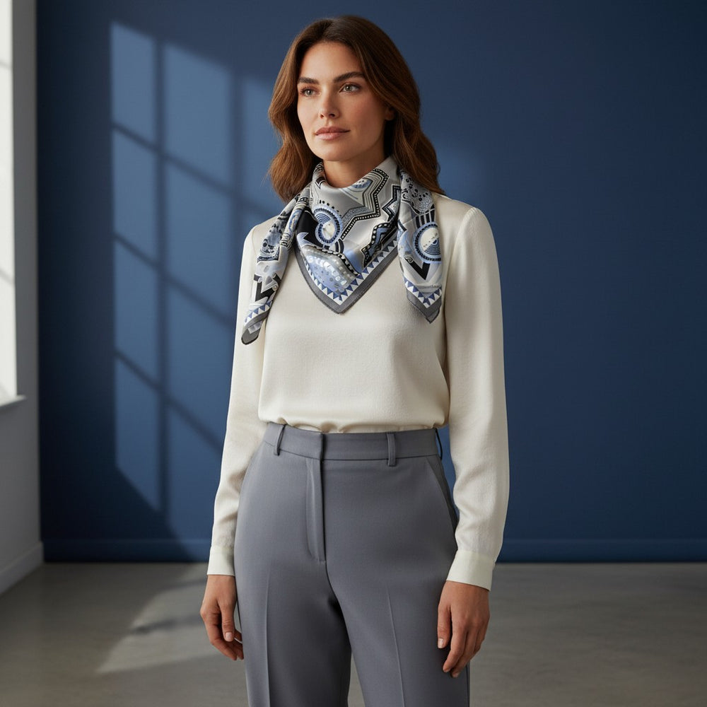 90's Twill Silk Scarf Celestial Abstractions