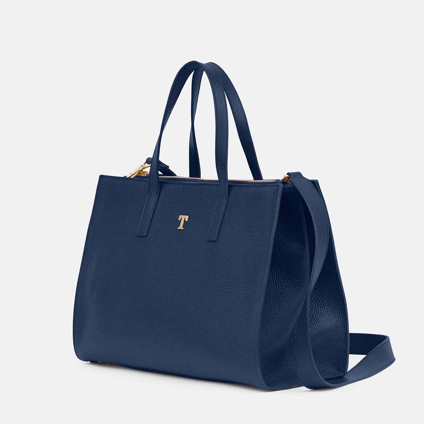 Talarico Shopper Bag in Hammered Leather Blue Color