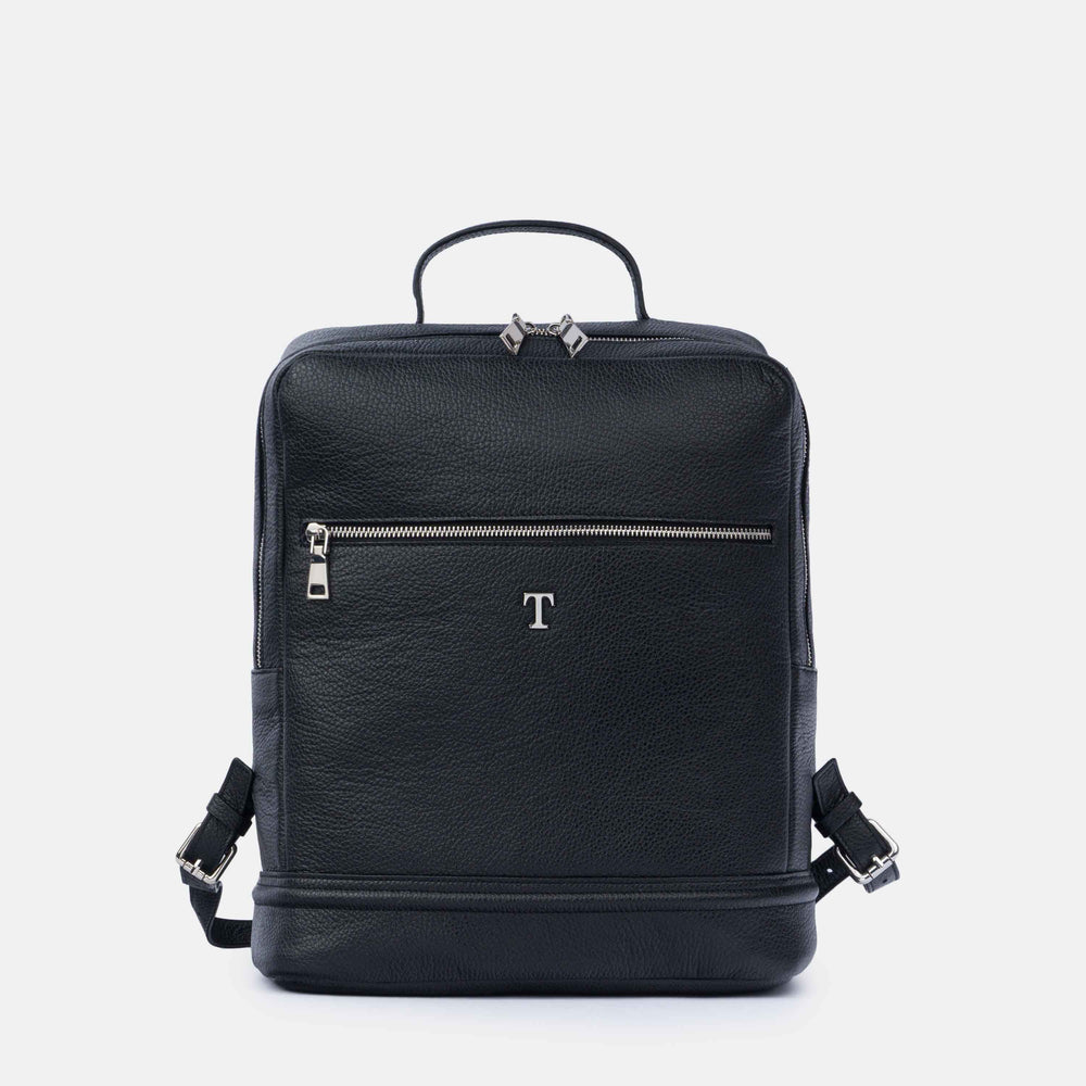 Zaino in Pelle Martellata Nero