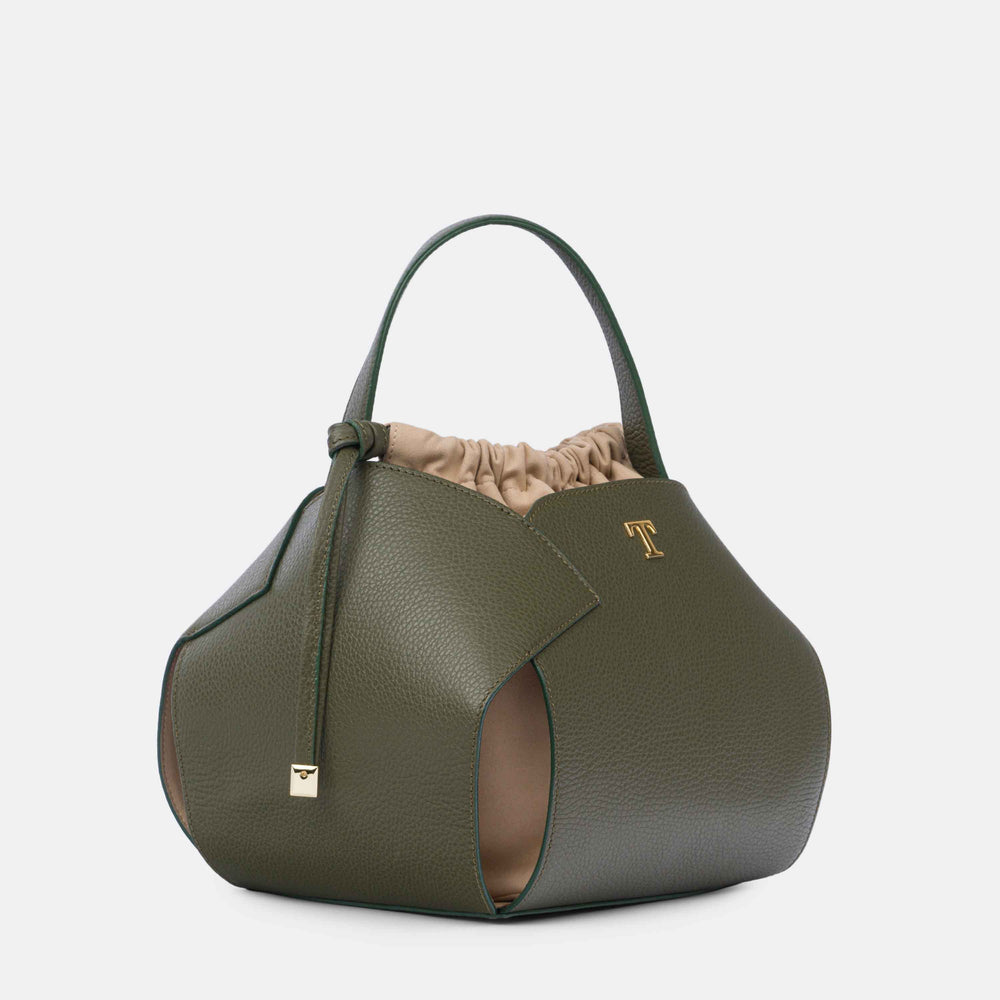 Borsa PomPon Talarico in pelle martellata colore Oliva