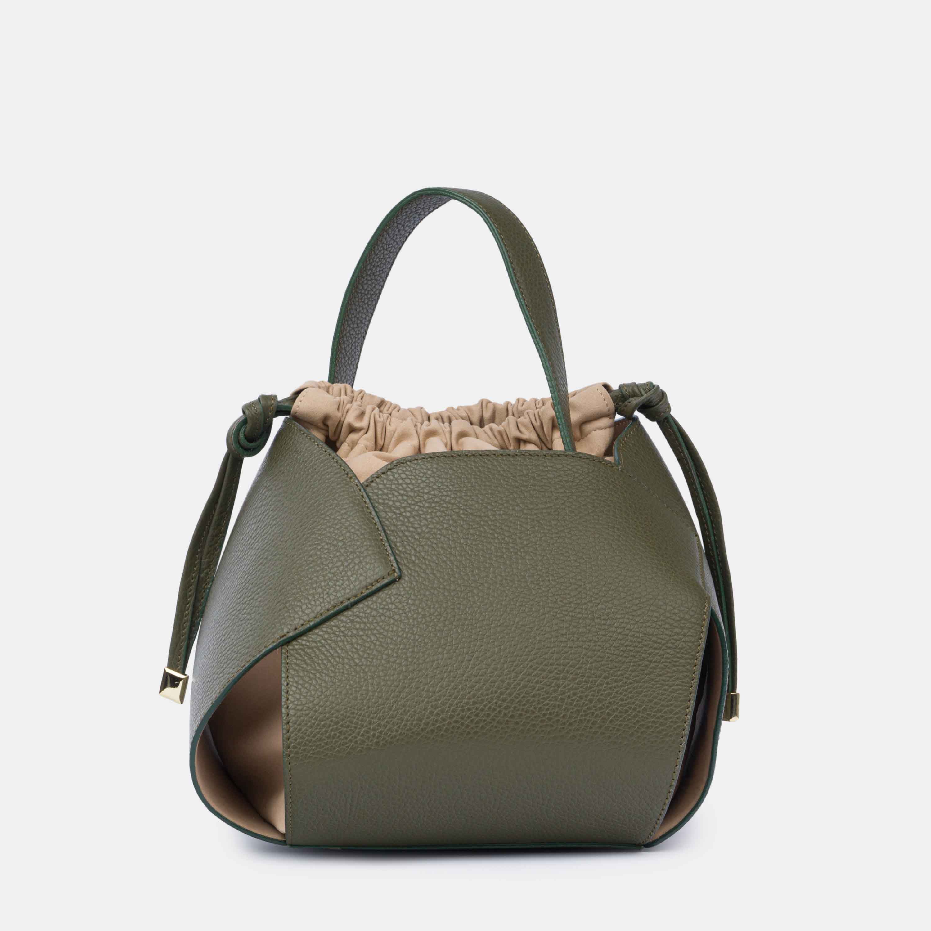 Borsa PomPon Talarico in pelle martellata colore Oliva