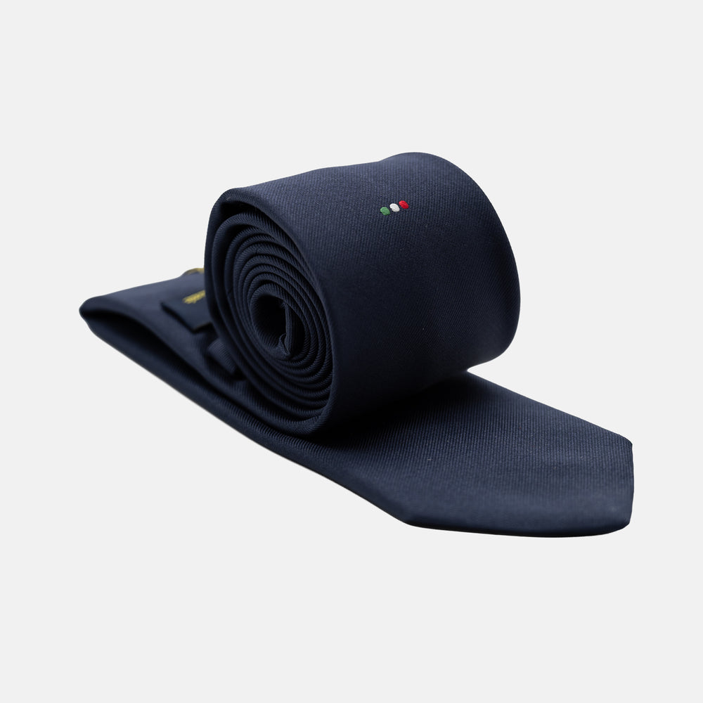 3-Fold Blue Silk Tie with Italian Flag Symbol
