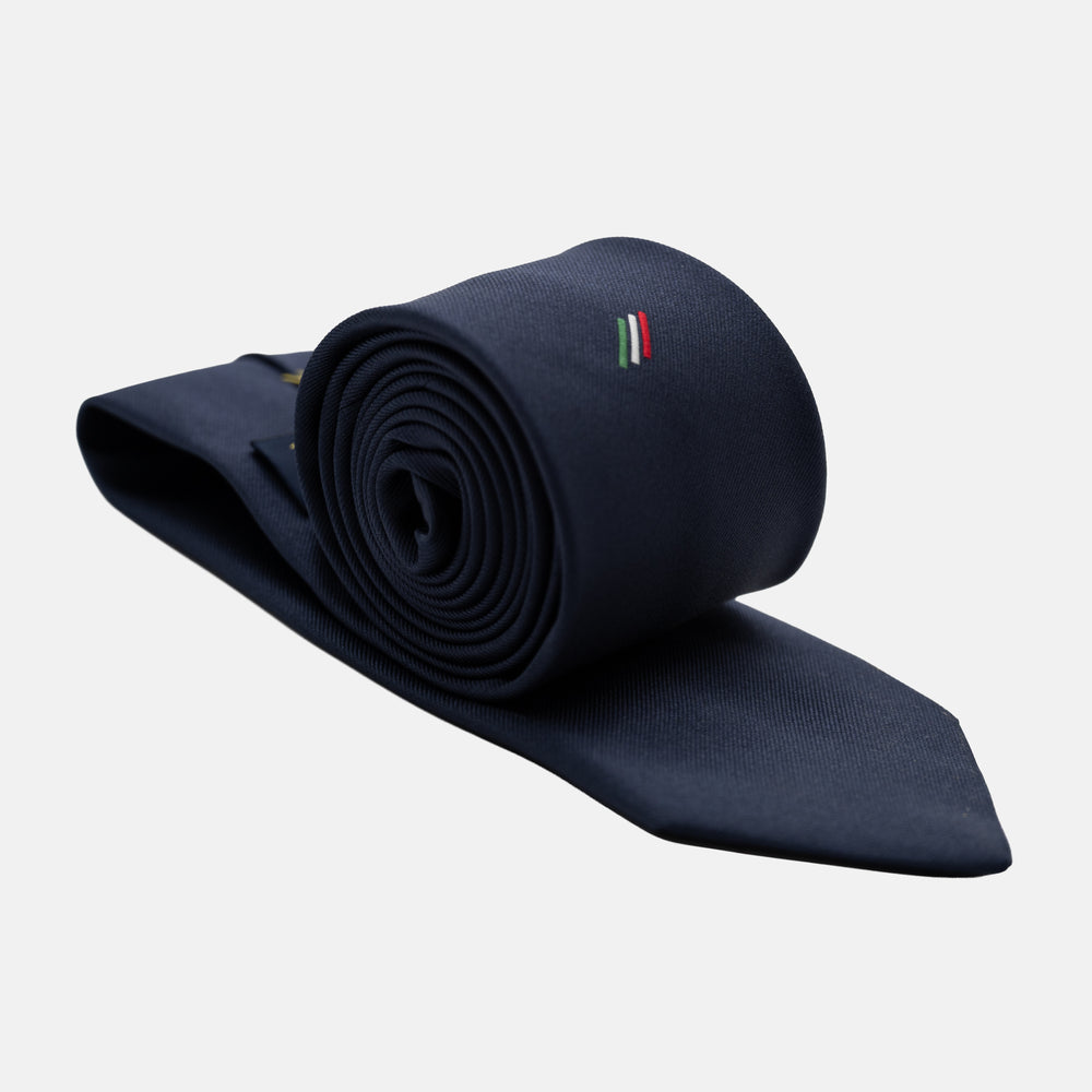 3-Fold Blue Silk Tie with Italian Flag Symbol