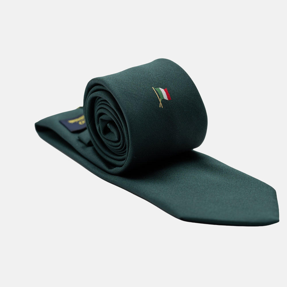 Green Silk 3-Fold Tie with Tricolour Flag