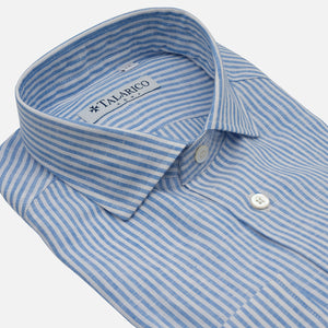 White Light Blue French Collar Linen Shirt