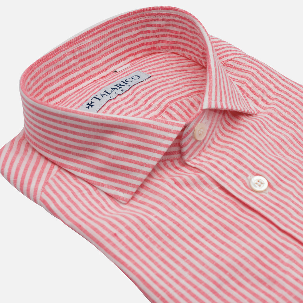 White Pink French Collar Linen Shirt