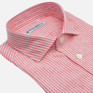 White Pink French Collar Linen Shirt