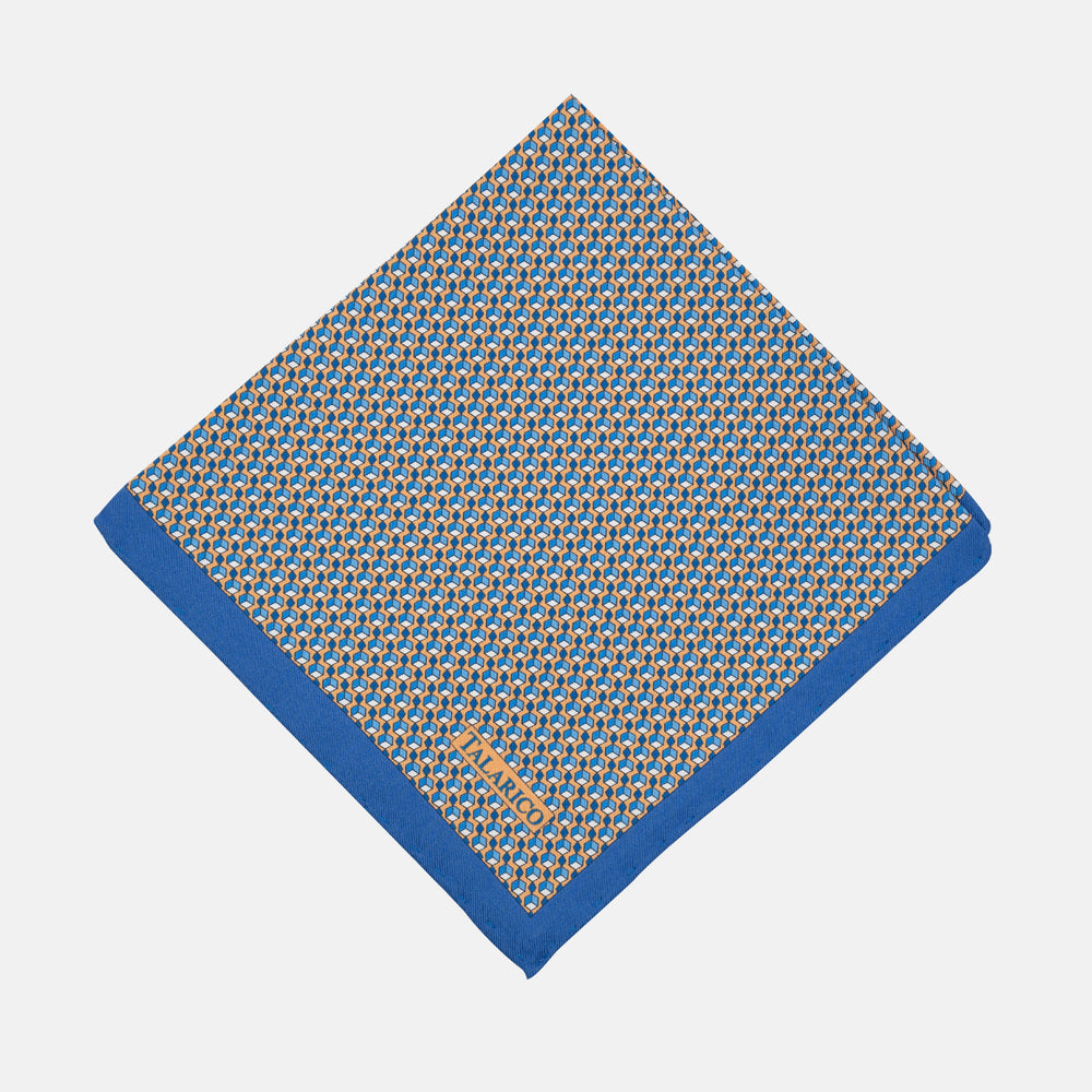 Silk Pocket Square, Micro Pattern, Blue Orange - 37507