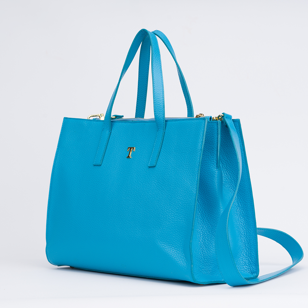Talarico Shopper Bag in Turquoise Hammered Leather
