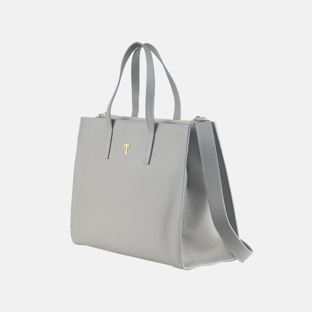 Talarico Shopper Bag in Hammered Leather Silver Color