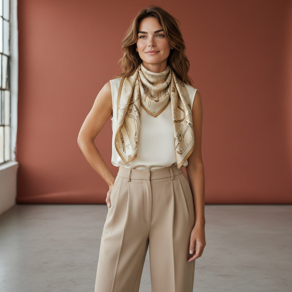 90's Autumn Bridle Twill Silk Scarf