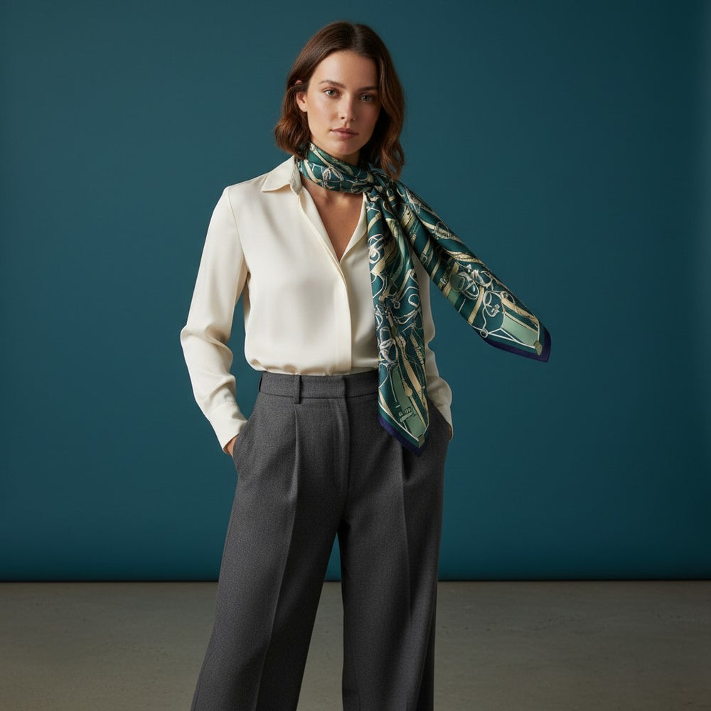 90's Autumn Bridle Twill Silk Scarf