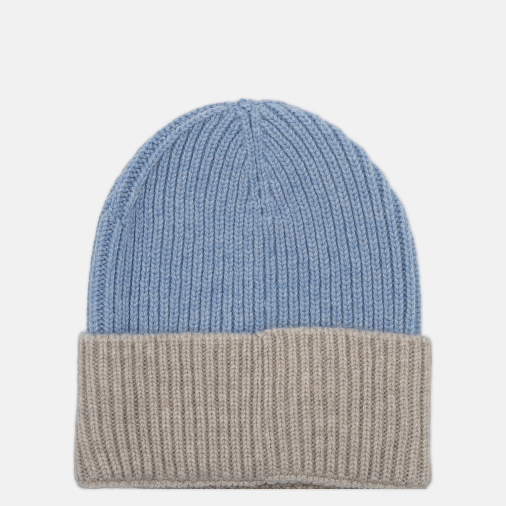 Berretto a Coste BICOLORE in 100% Cashmere
