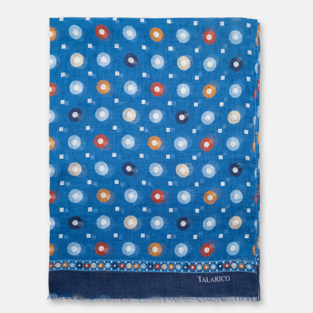 Capalbio Shoulder Cover Scarf in Pure Light Blue Linen with Colored Circles | Made in Italy - Men's