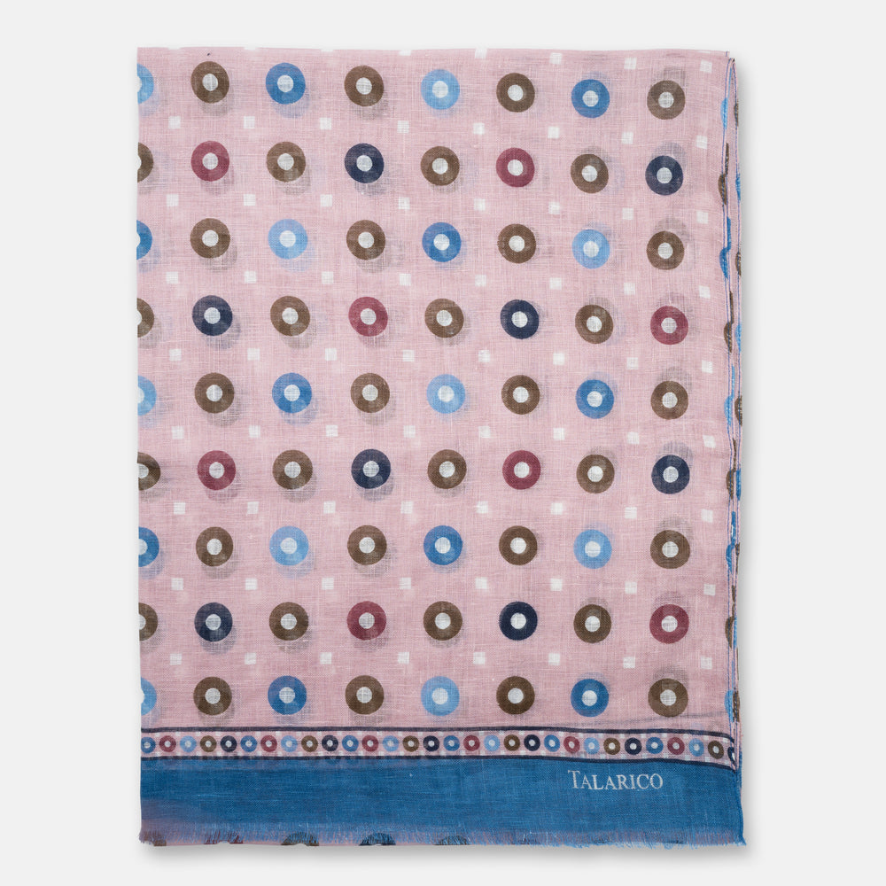 Capalbio Pure Linen Shoulder Cover Scarf in Pink with Colored Circles | Made in Italy - Men