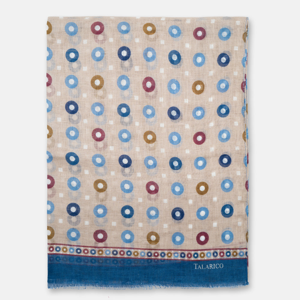 Capalbio Shoulder Cover Scarf in Pure Beige Linen with Colored Circles | Made in Italy - Men