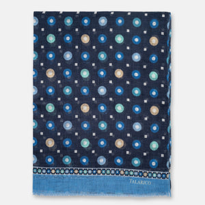 Sciarpa Coprispalle Capalbio in Puro Lino Blu con Cerchi Colorati | Made in Italy - Donna