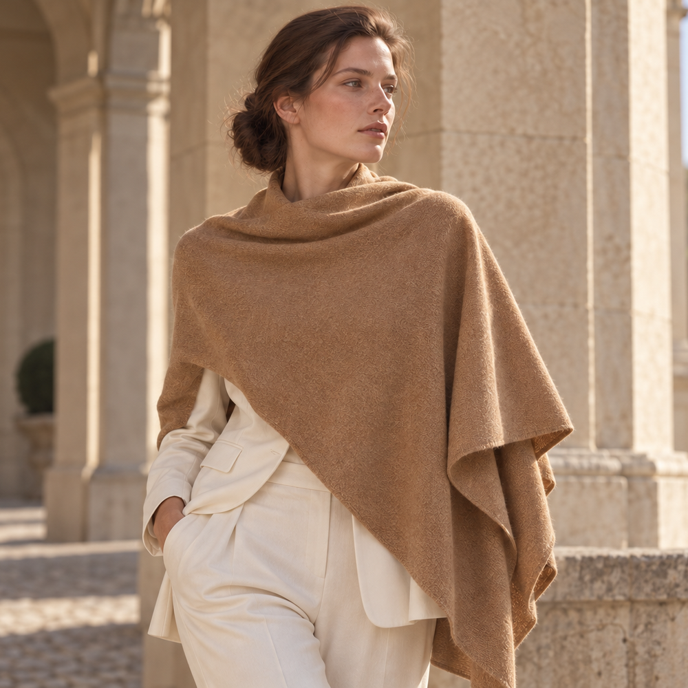 Mantella Asimmetrica in 100% Cashmere | Cammello