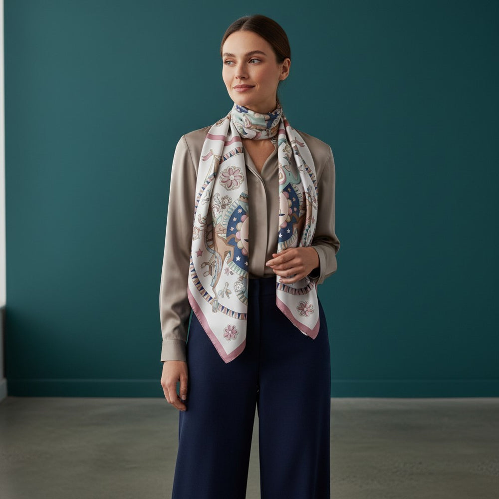 90's Circus of Wonders Twill Silk Scarf