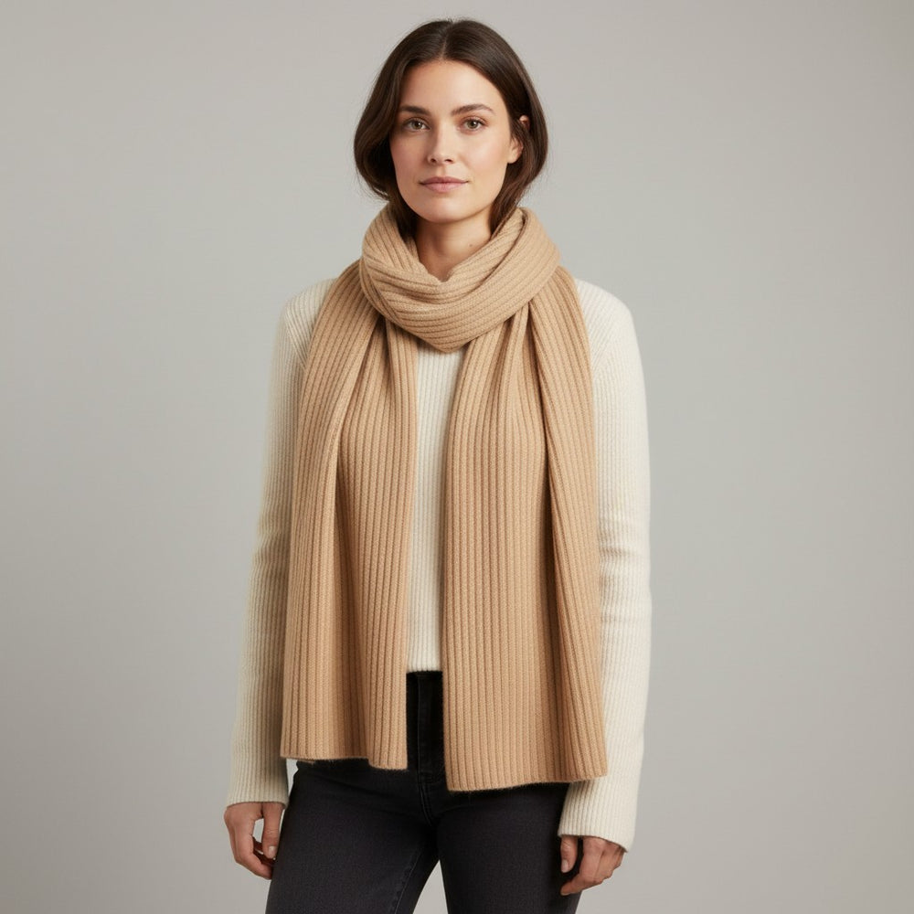 SCIARPA A COSTE IN CASHMERE CAMMELLO - 105
