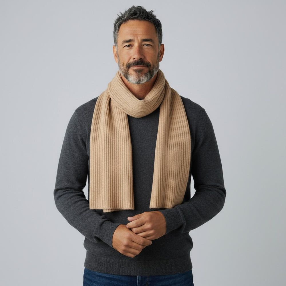 SCIARPA A COSTE IN CASHMERE CAMMELLO - 105