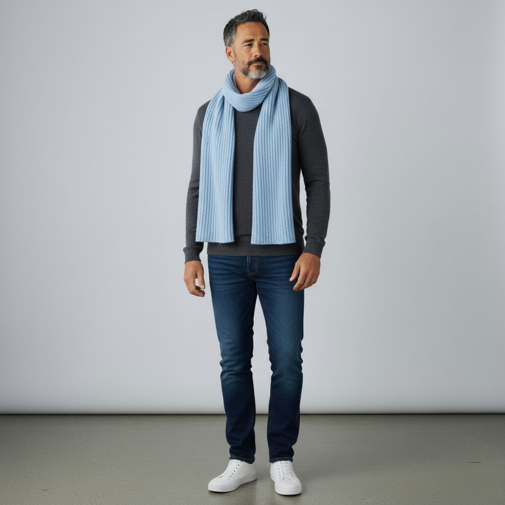 SCIARPA A COSTE IN CASHMERE CIELO - 105