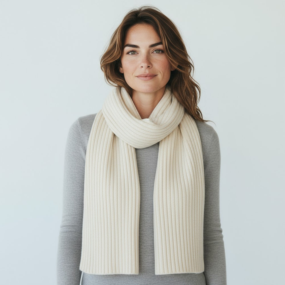 SCIARPA A COSTE IN CASHMERE PANNA - 105