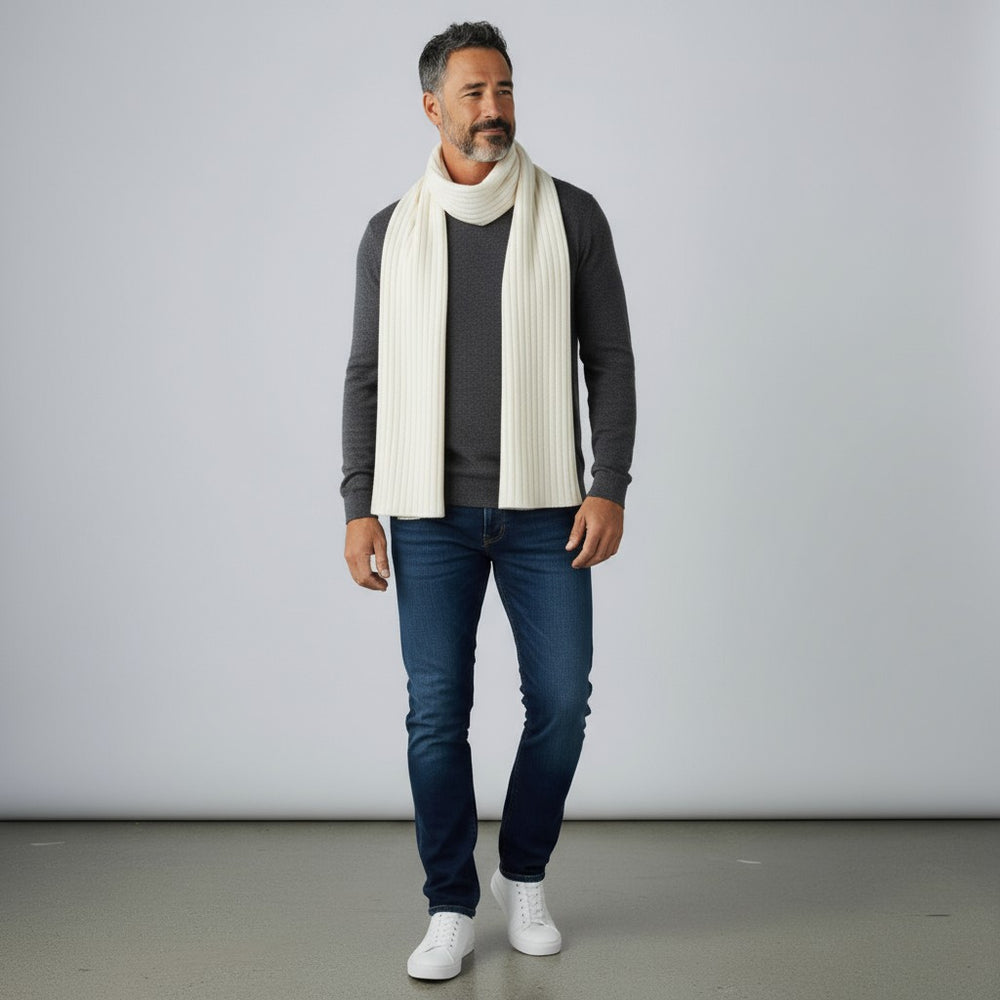 SCIARPA A COSTE IN CASHMERE PANNA - 105