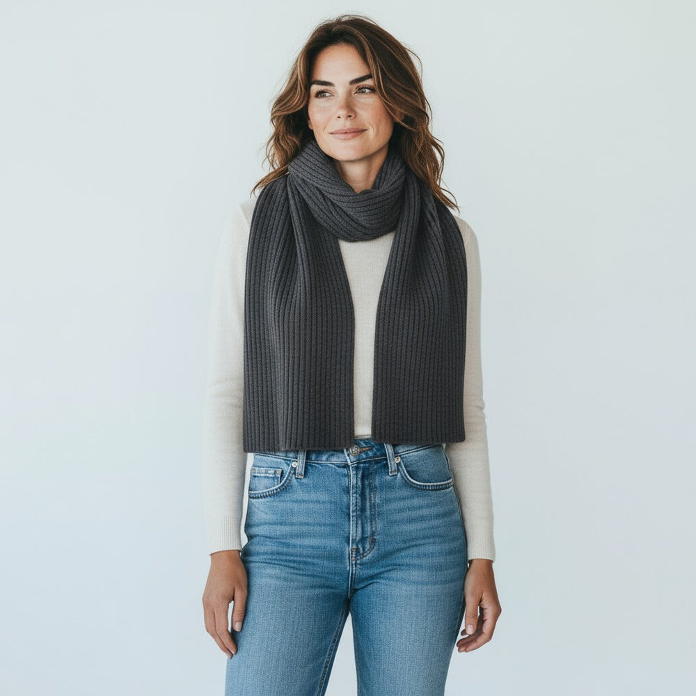 SCIARPA A COSTE IN CASHMERE PIOMBO - 105