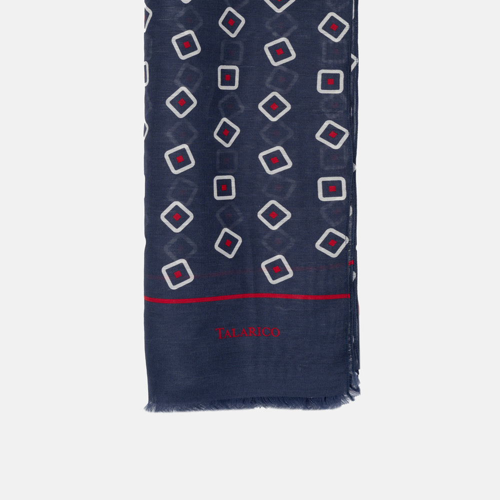 Mykonos Scarf in Linen and Silk Blue Red