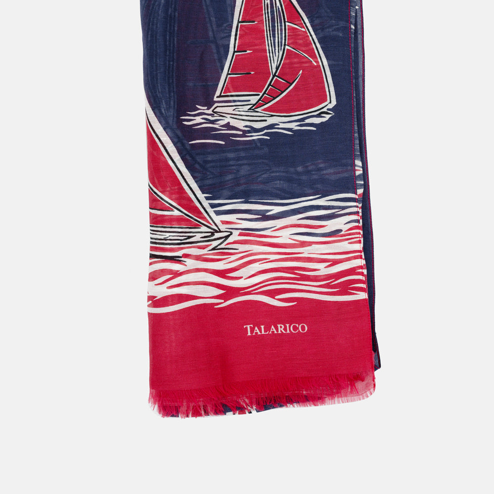 Eolie Scarf in Linen and Silk Red Blue