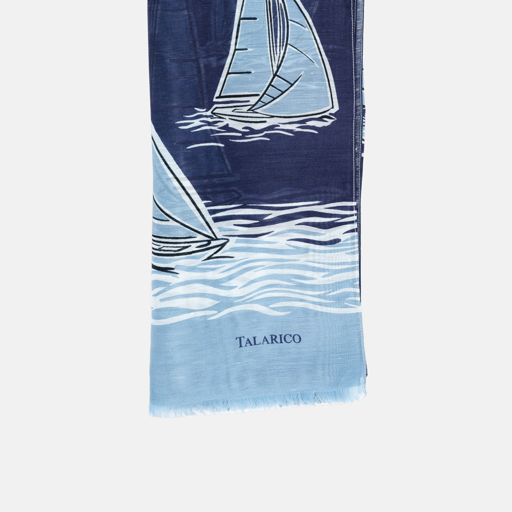 Eolie Scarf in Linen and Silk Light Blue Blue