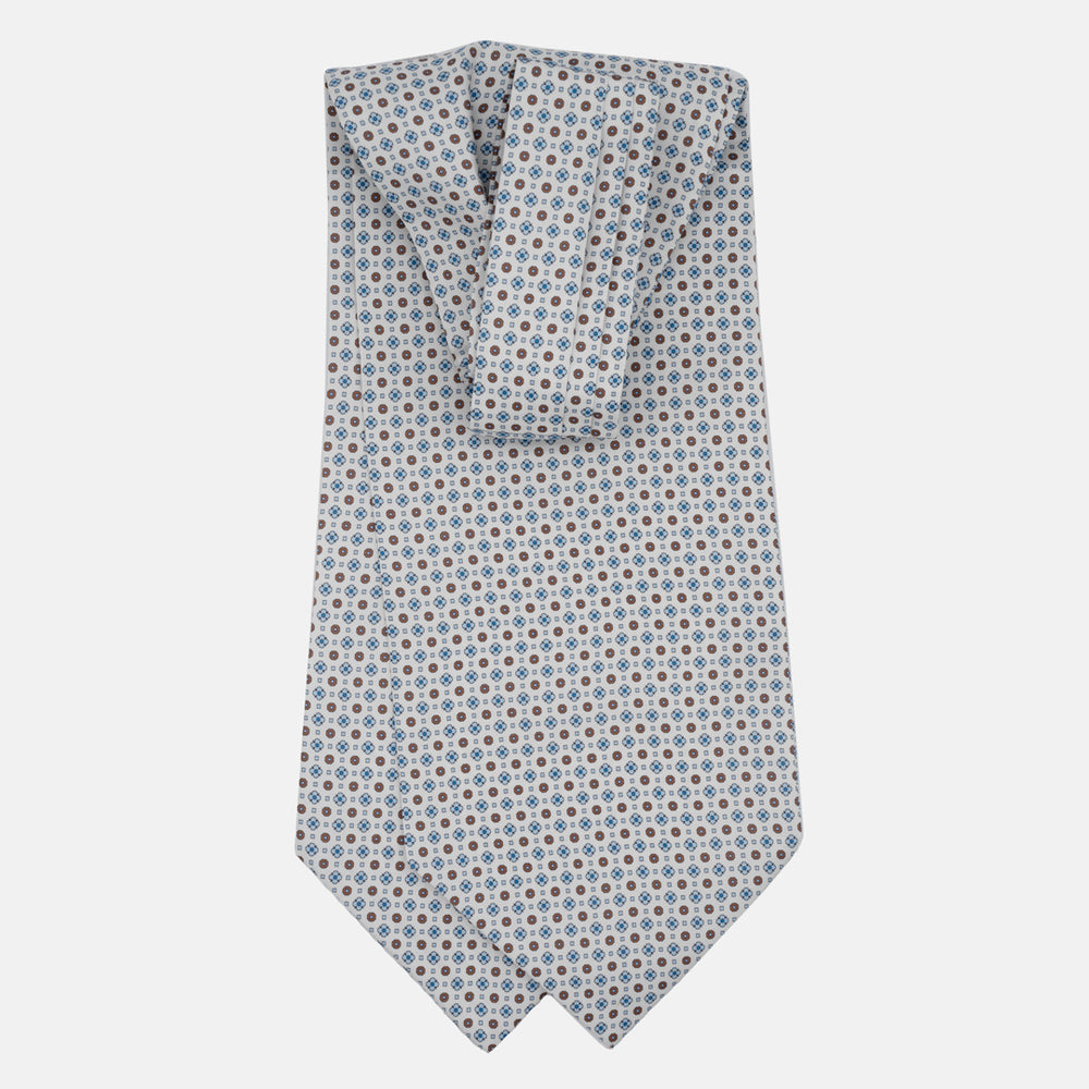 Silk Ascot Geometric Pattern White