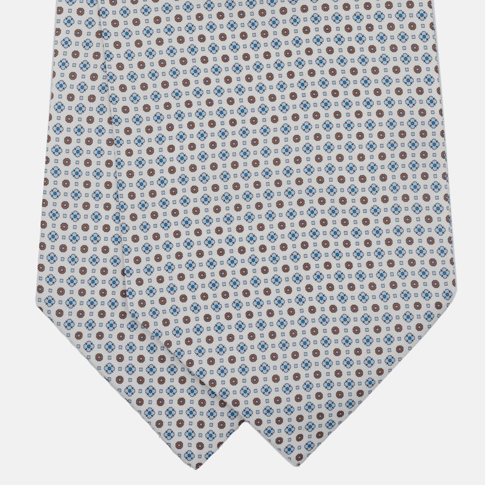Silk Ascot Geometric Pattern White