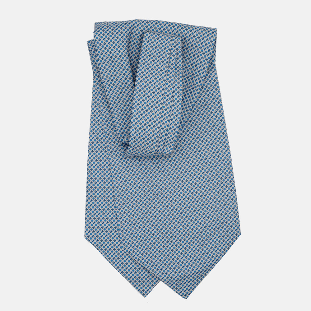 Silk Ascot Geometric Pattern White and Pool Blue