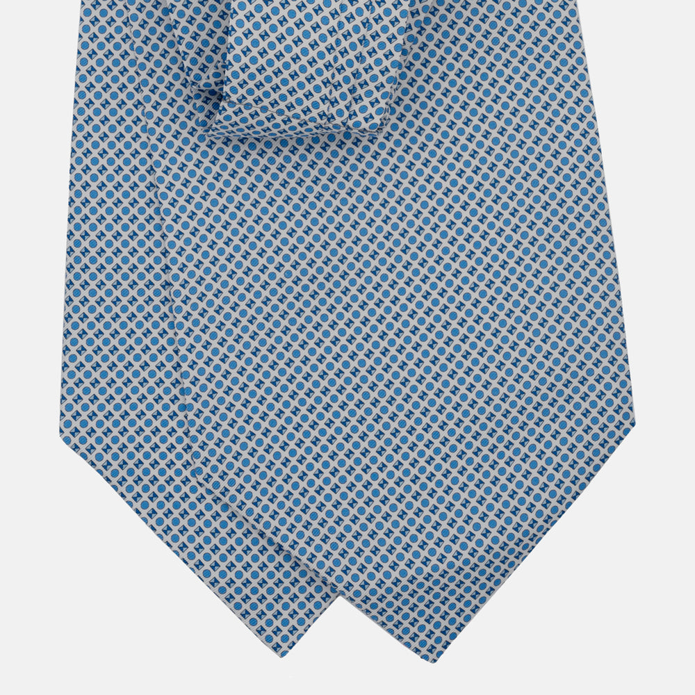 Silk Ascot Geometric Pattern White and Pool Blue