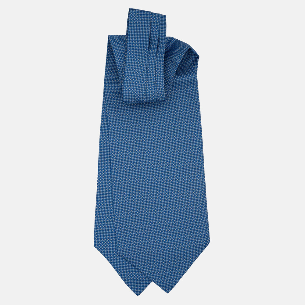 Silk Ascot Geometric Pattern Light Blue