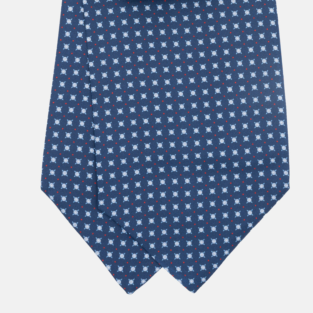 Silk Ascot Geometric Pattern Blue