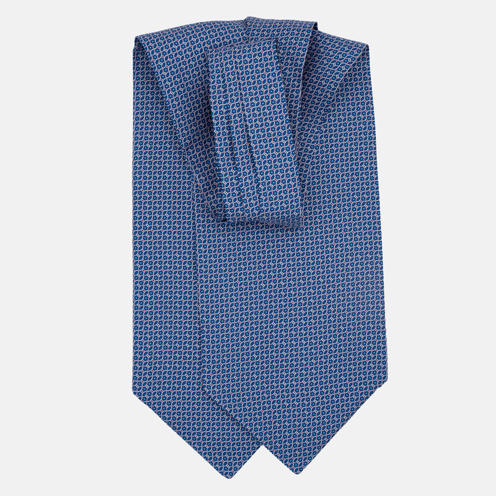 Silk Ascot Geometric Pattern Blue and Pink