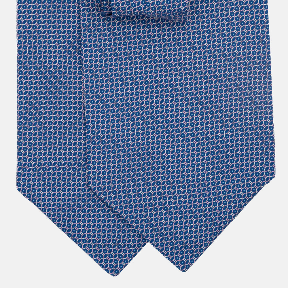 Silk Ascot Geometric Pattern Blue and Pink